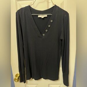 LOFT Black Ribbed V-neck Sweater, Size M